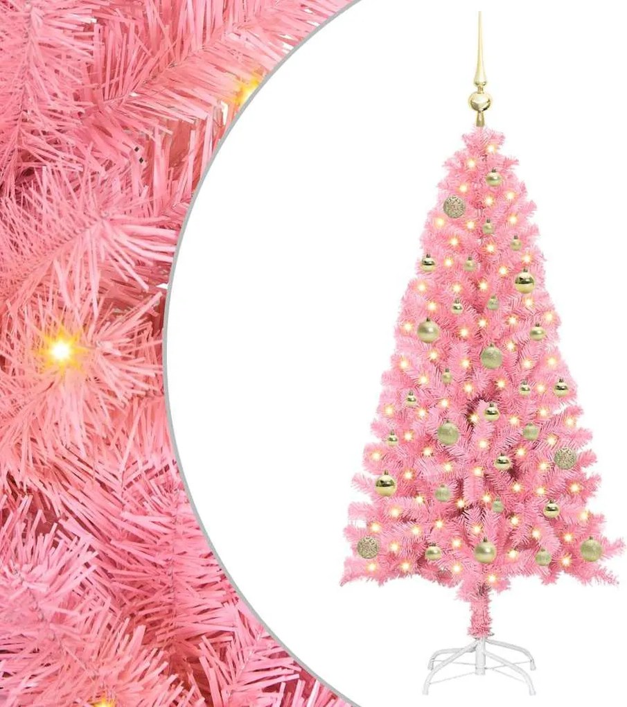 vidaXL Karácsonyfa 150 LED-del állvánnyal Rózsaszín 150 cm PVC