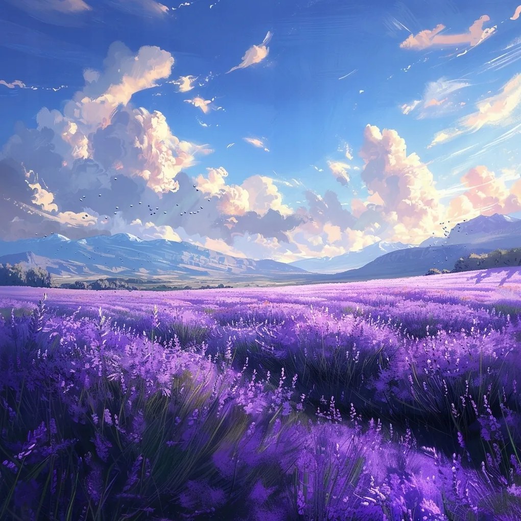 Canvas Vászonkép Tájkép Hegyek Dombok Mezők Levendula Felhők 40x40