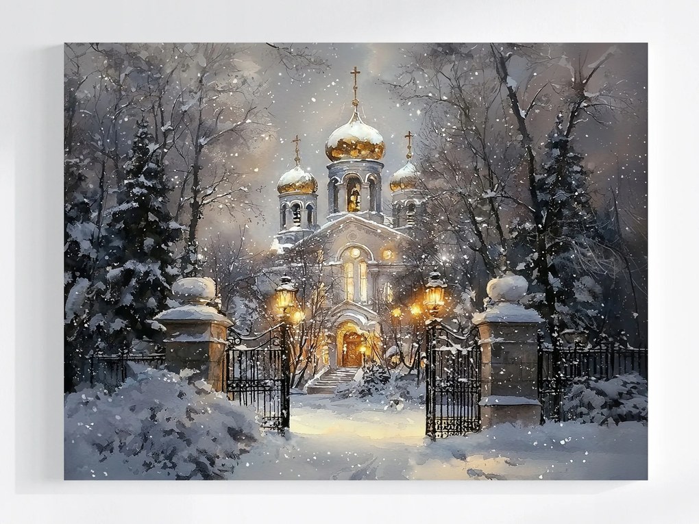 Vászonkép Canvas Tájkép Tél Hó Este Templom 80x60