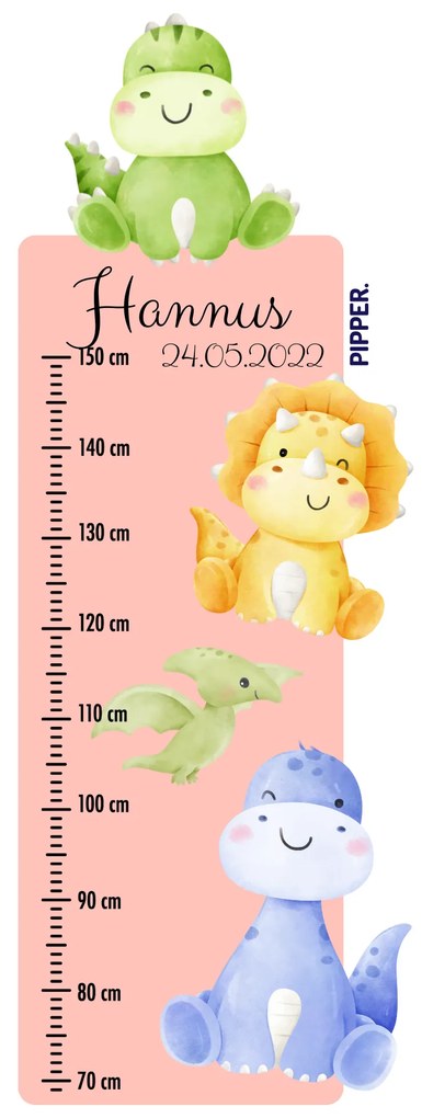 PIPPER. Textil falmatrica "Gyermek magasságmérő névvel - Dinoszauruszok"
