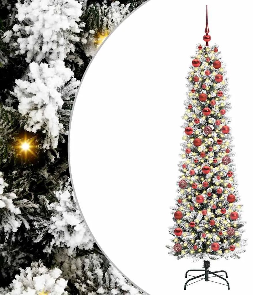 Mű karácsonyfa Zöld és fehér 180 cm PVC és Fém és Műanyag