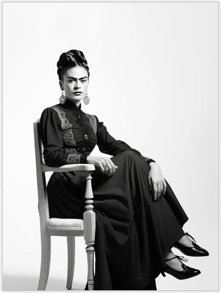Frida Kahlo Portré Poszter B2 50x70cm Fekete-fehér Szürke #346
