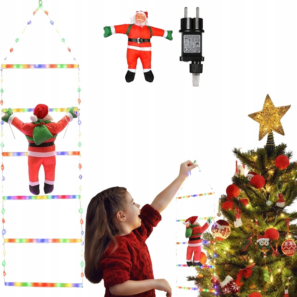 Mikulás a létrán Led időzítő karácsonyi dekoráció 8 mód