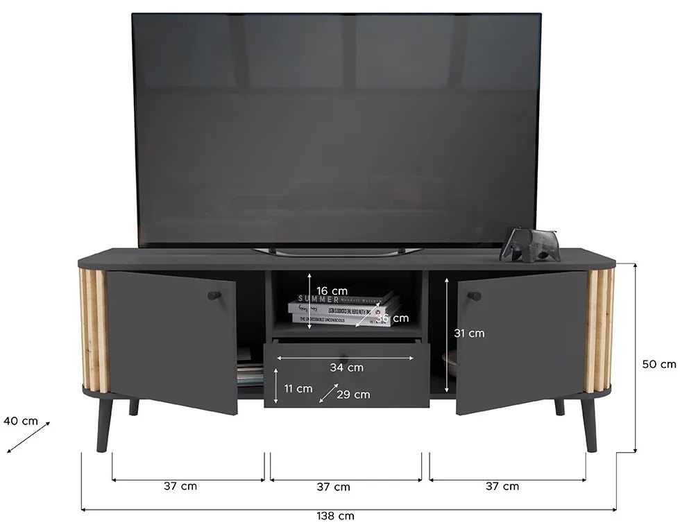 Pure 2 ajtós Tv-szekrény kézműves tölgy/szürke