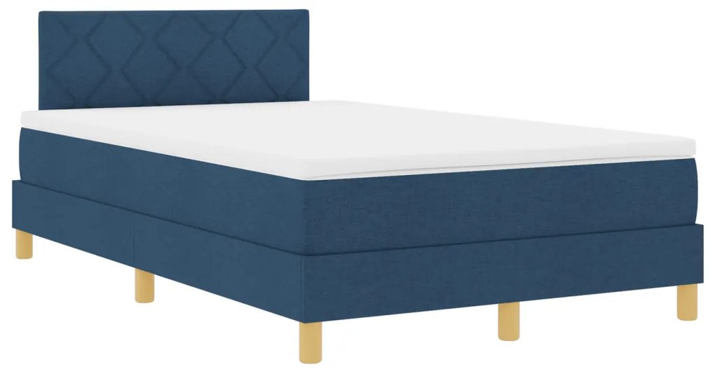 Box Spring Ágy Matraccal és LED Éjféli Kék 120x200 cm szövet