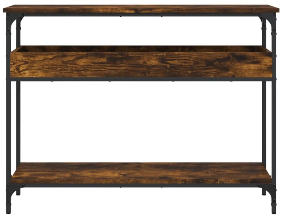 füstös tölgy színű szerelt fa tálalóasztal polccal 100x29x75 cm