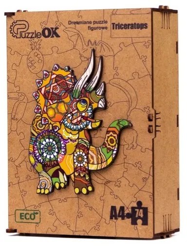 3D kézzel készített fa puzzle- Triceratops A4