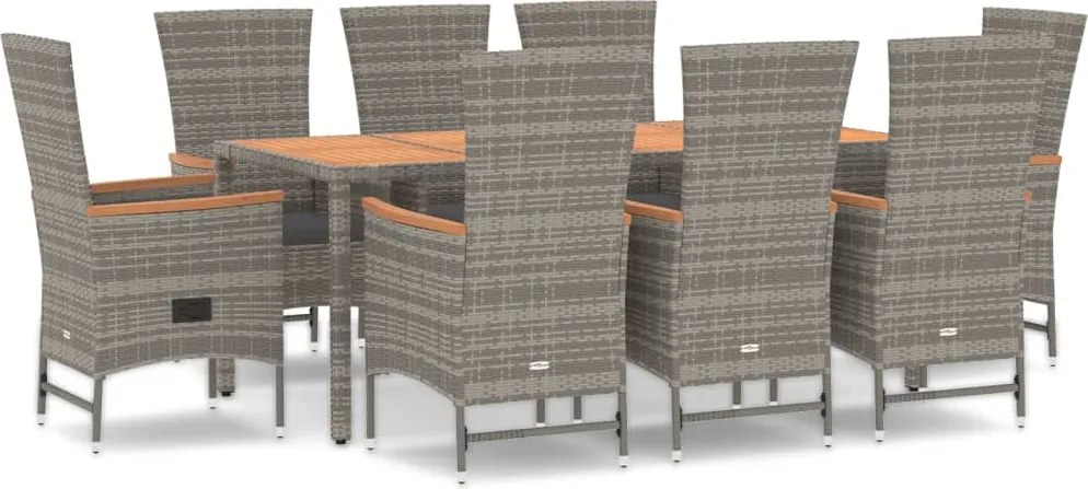 vidaXL 9 részes szürke polyrattan kerti étkezőgarnitúra párnával
