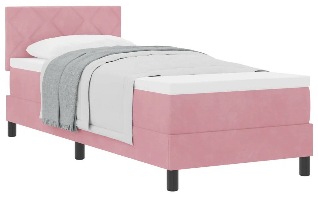 Boxspring Ágy Mattal Rózsaszín 80x200 cm Bársony