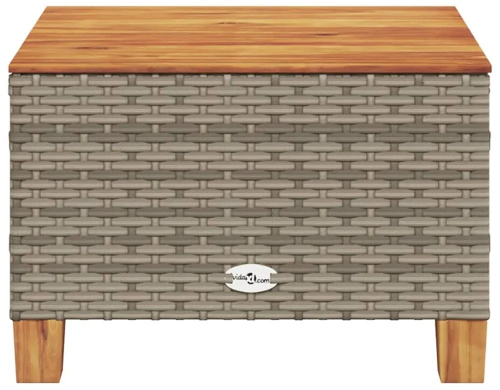 szürke polyrattan és akácfa kerti asztal 55 x 55 x 36 cm