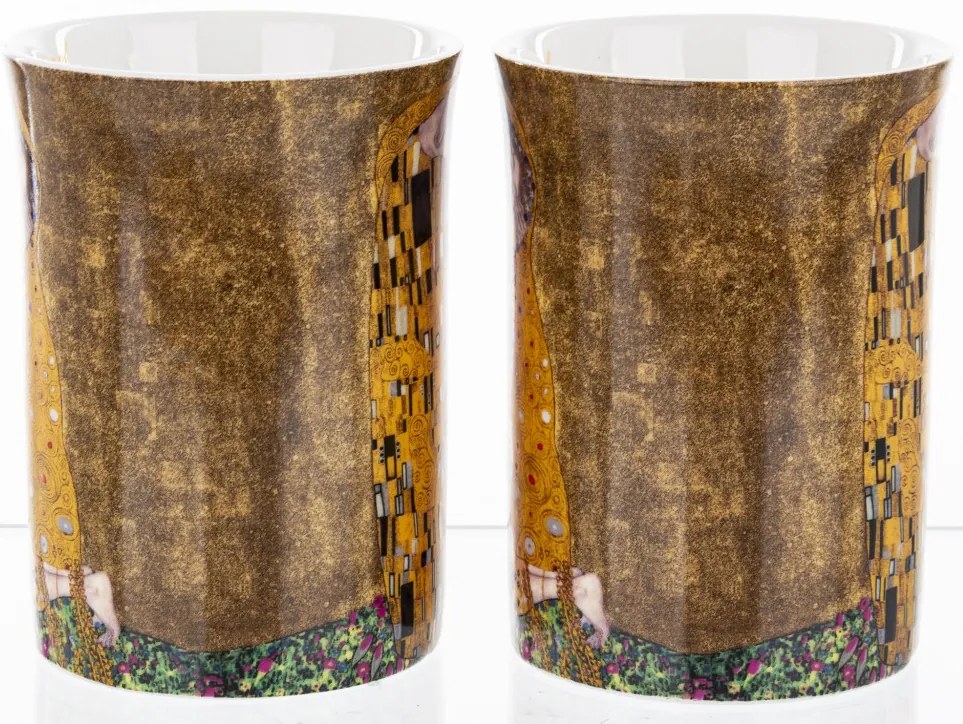Porcelán 2db-os bögre szett Klimt a csók festményével díszdobozban 10,5x10,5x7,5cm