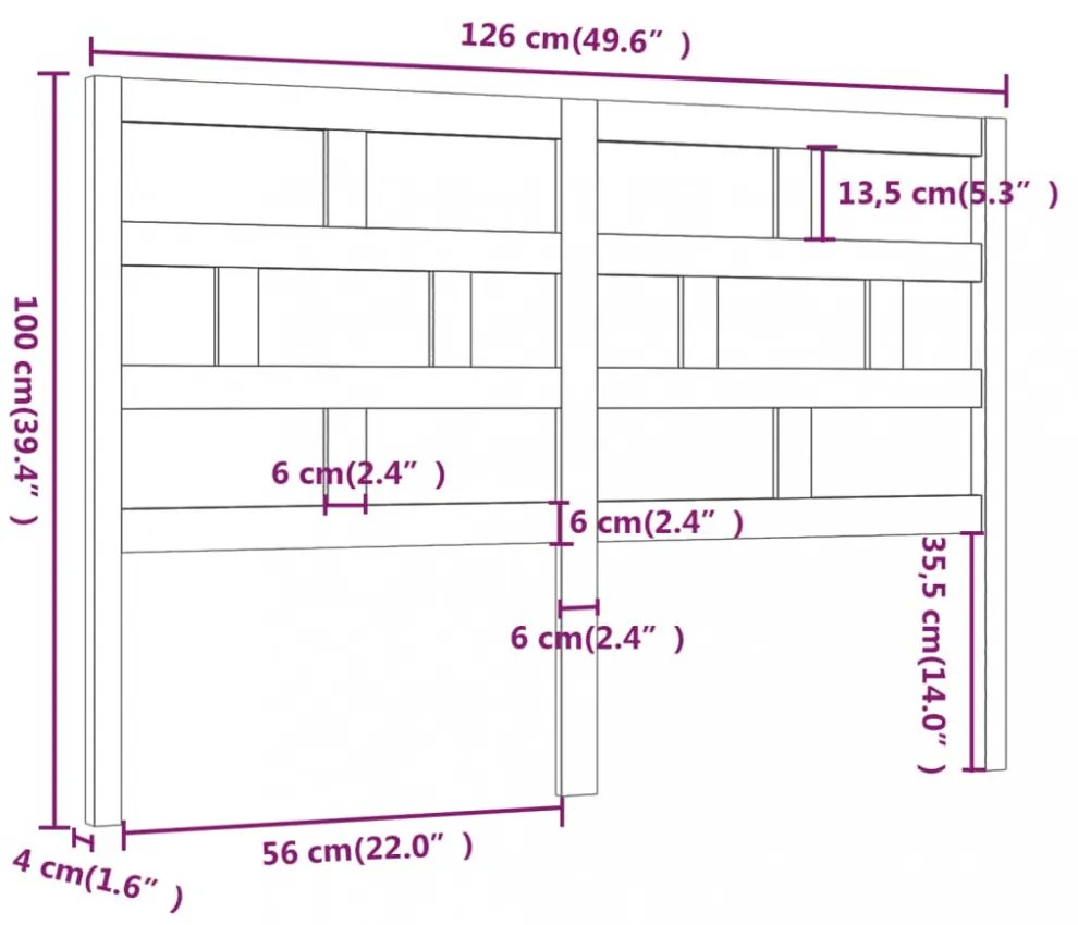 fekete tömör fenyőfa ágyfejtámla 126 x 4 x 100 cm