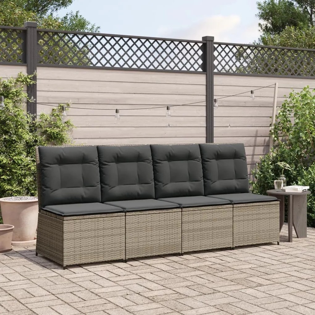 szürke polyrattan dönthető kerti kanapé párnákkal