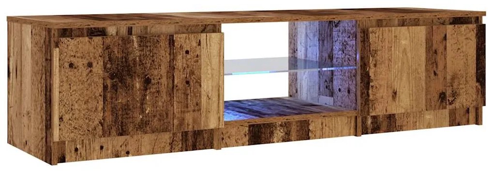 antik fa színű szerelt fa TV-szekrény LED-ekkel 140x40x35,5 cm