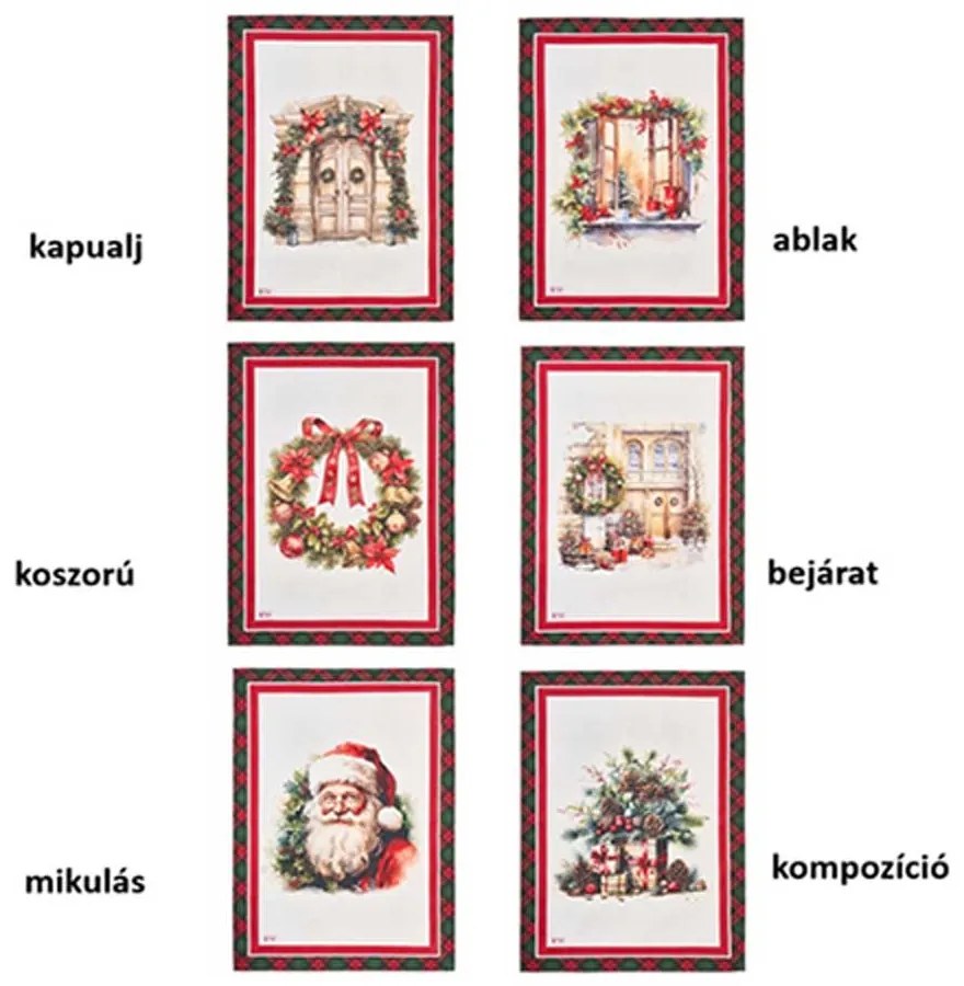 Karácsonyi pamut konyharuha 50x70 cm Christmas is coming 6 féle / mikulás