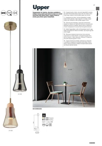 Redo 01-1518 - Csillár zsinóron UPPER 1xGU10/28W/230V sárgaréz/bézs