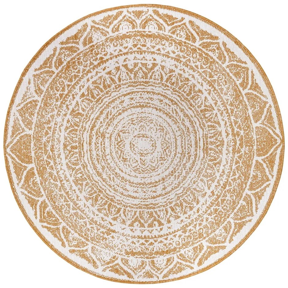 Okkersárga-fehér kerek kültéri szőnyeg ø 140 cm Siruma – NORTHRUGS