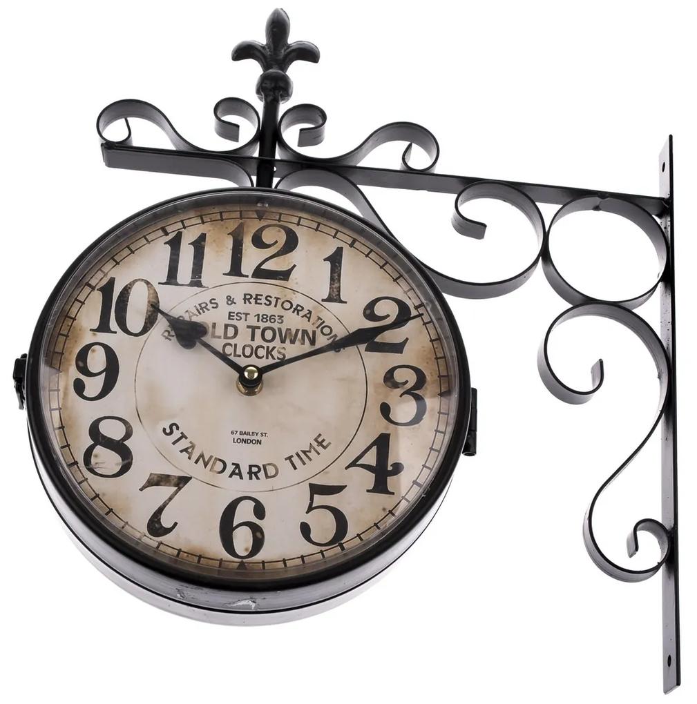 Standard time kétoldalas függesztett fém óra, 38 x 40 cm
