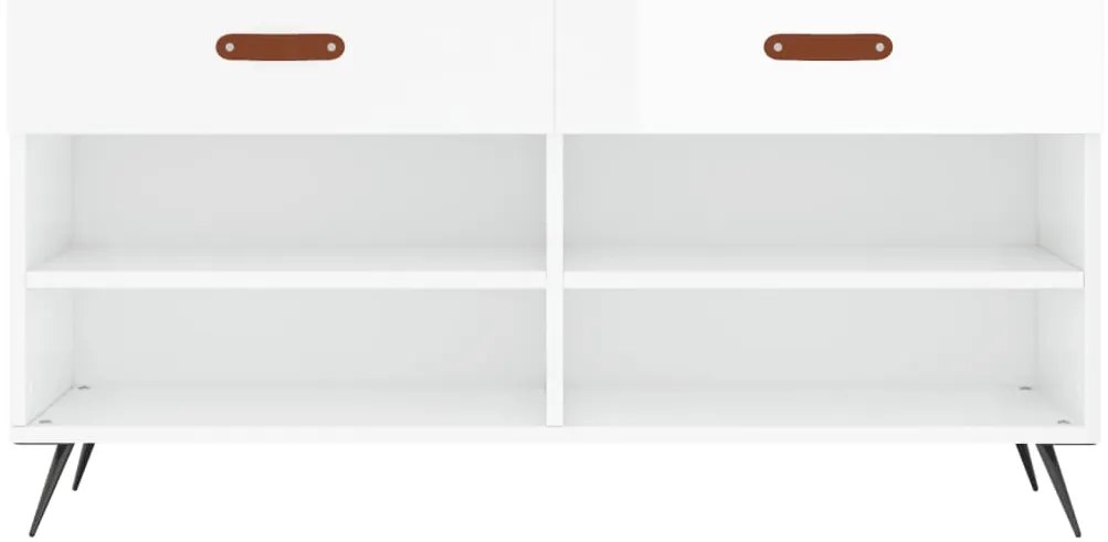 magasfényű fehér szerelt fa cipőpolc 102x35x55 cm