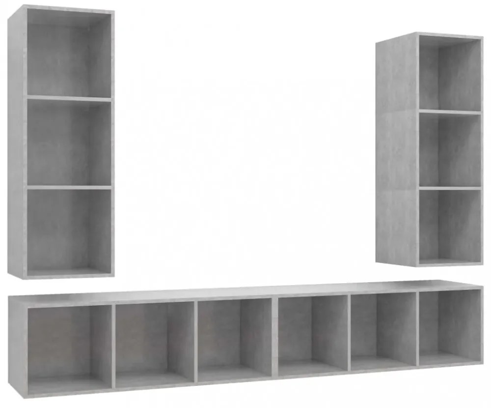 4 db betonszürke szerelt fa falra szerelhető TV-szekrény