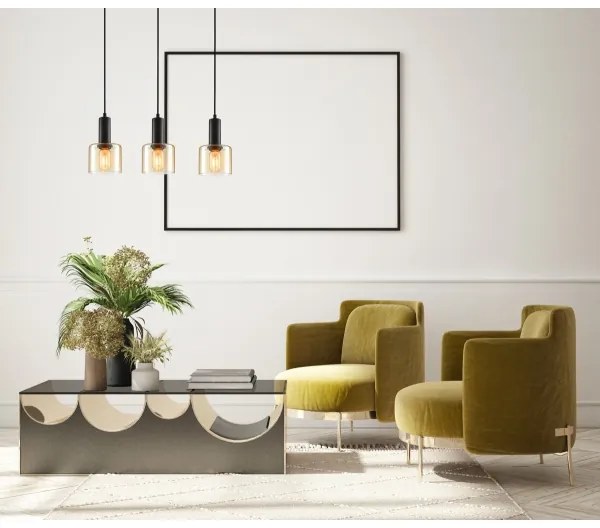 ITALUX PND-65342-3A-BK+AMB - Csillár zsinóron SANTIA 3xE27/40W/230V