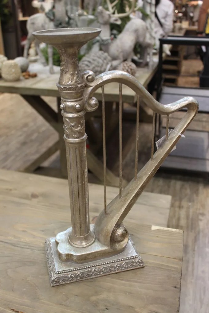 Antik ezüst hárfa alakú gyertyatartó