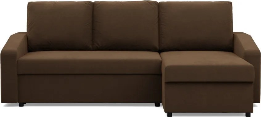 Zeus sarokkanapé, 2 ágyneműtartóval, döntött kartámasz, szövet anyag, univerzális oldal, bonell töltet, barna