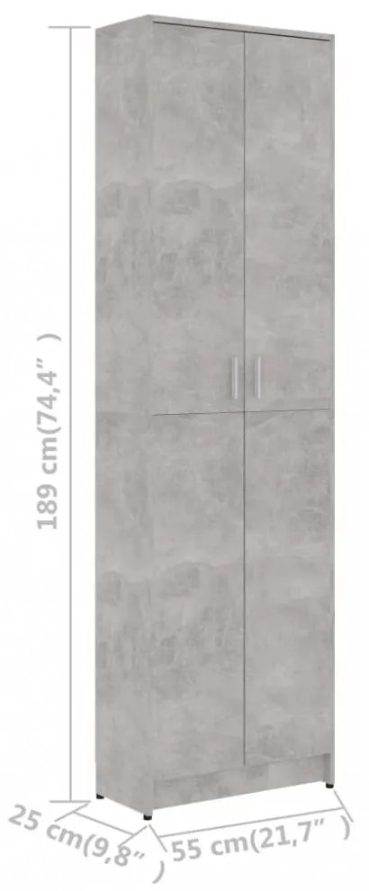 betonszürke szerelt fa előszobaszekrény 55 x 25 x 189 cm
