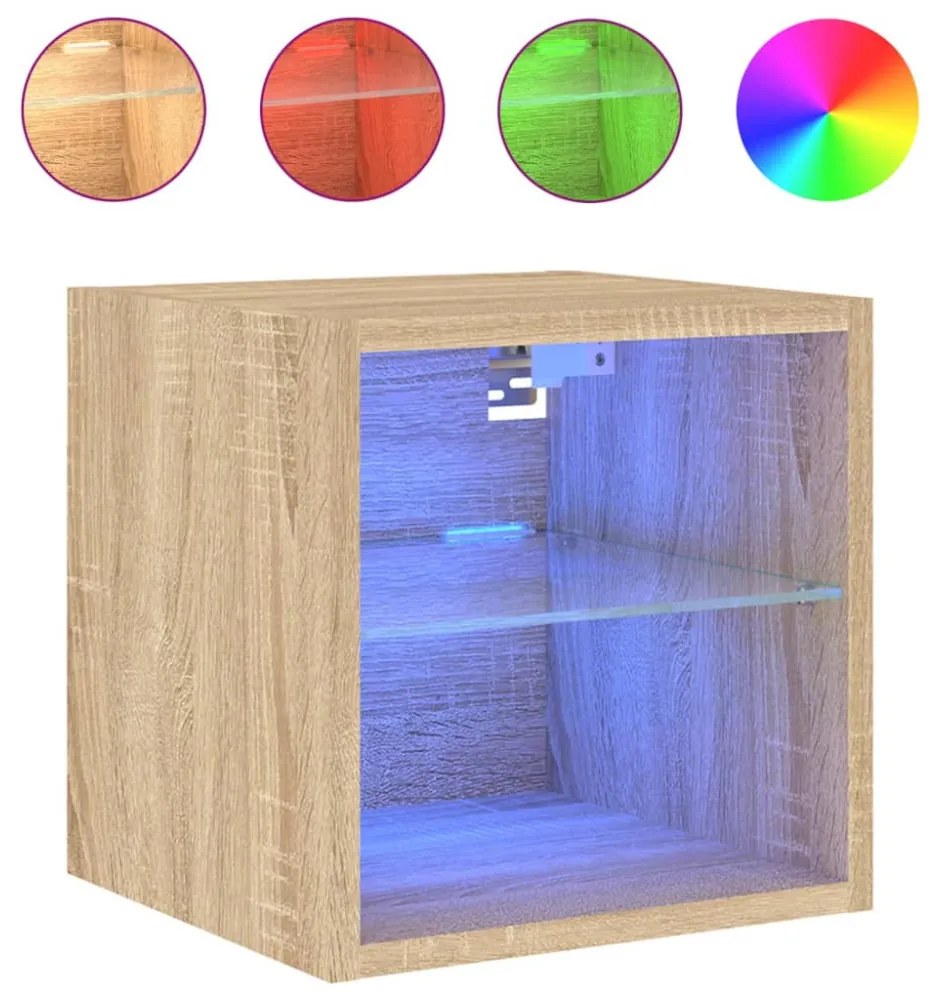 2 db sonoma tölgy fali TV-szekrény LED-ekkel 30x28,5x30 cm