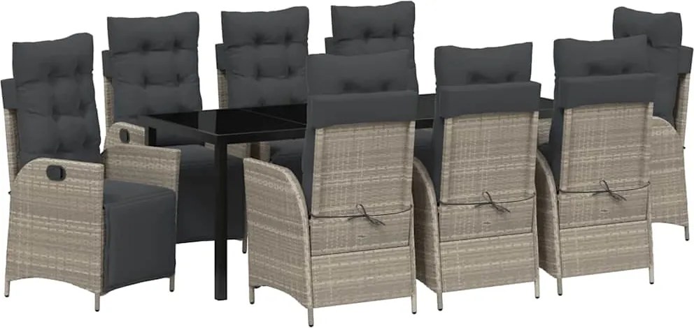 vidaXL Kert étkező szett párnával 9 pcs Világosszürke polirattan