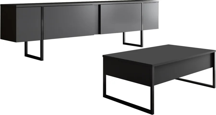Nappali bútorszett, antracit-fekete, 180 cm