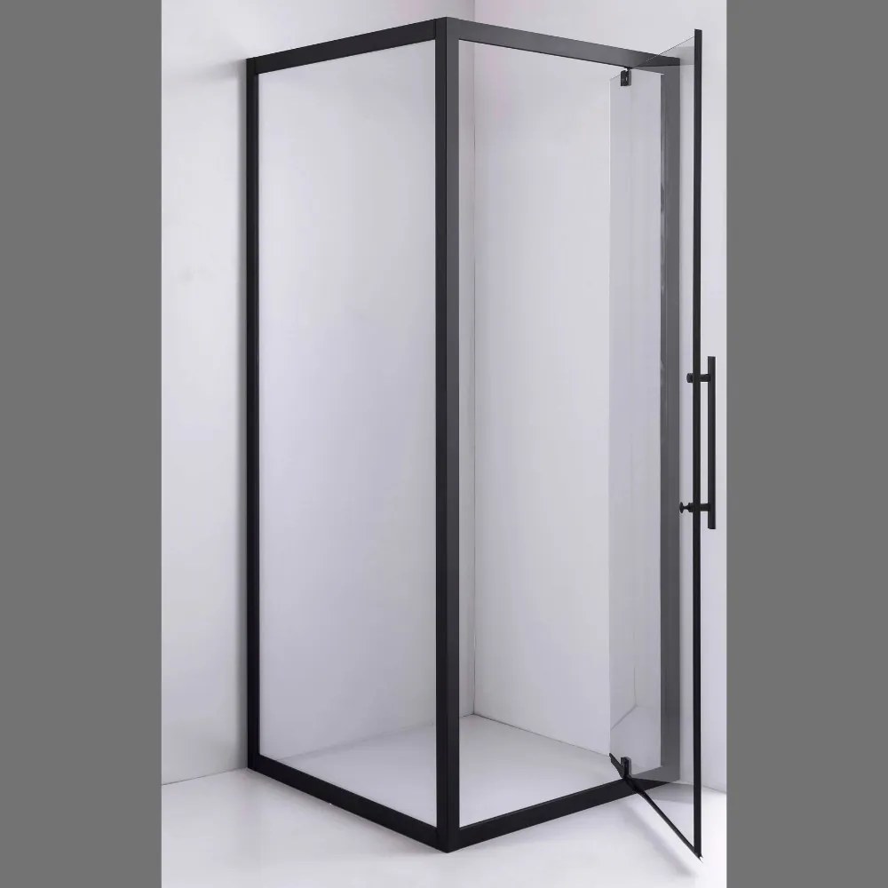 Stuxi Torino Black 70x70 szögletes nyílóajtós zuhanykabin 6 mm vízlepergető biztonsági üveggel, fekete elemekkel, 200 cm magas