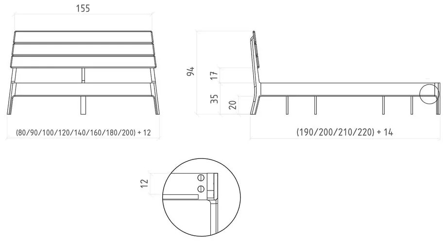 Natúr színű tölgyfa franciaágy 180x200 cm Twig – The Beds