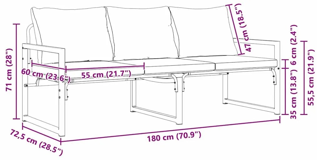 Kerti pad Fekete 180 x 72.5 x 71 cm Acél