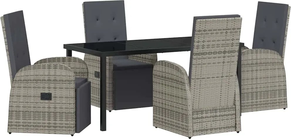 vidaXL Kert étkező szett párnával 5 pcs Szürke polirattan