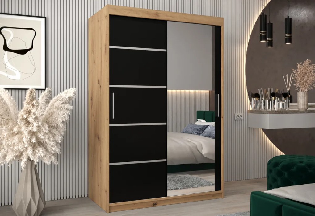 VETRONA 2 ruhásszekrény, 250x200x62, tölgy artisan/fekete