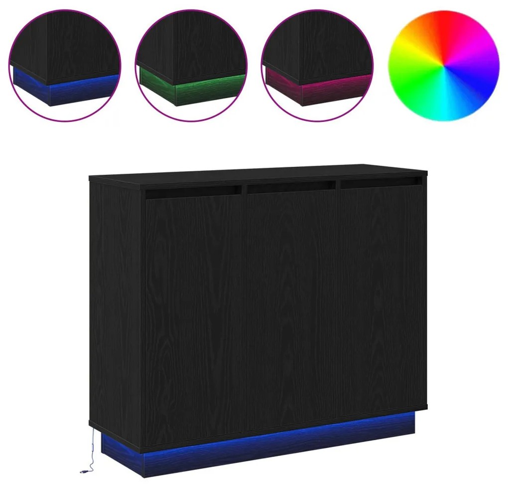 LED-es oldal szekrény Fekete tölgy 90x32x75 cm Műanyag