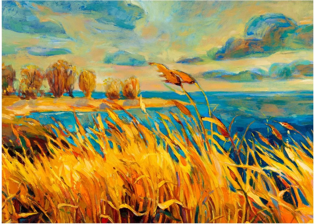 Kép - naplemente a tó felett, akril festmény (70x50 cm)