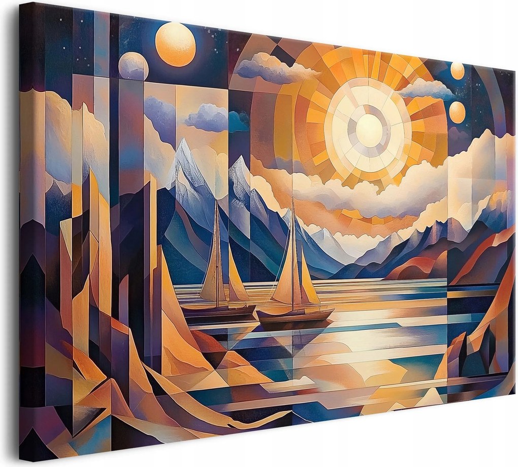 Absztrakt falikép a nappaliba Tó Tájkép vászon Kubizmus