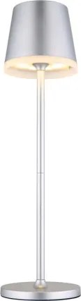 Globo 36637SM Solar asztali lámpa, fém/műanyag ezüstszínű metál, műanyag szatírozott, csúszókapcsoló, CR18650 1200mAh 3.7V, IP44, 2 szerelési magasság: 41 cm/26 cm, ø: 110mm, M: 410mm, tartozék: 10x LED 0.06W 3V, 3000K