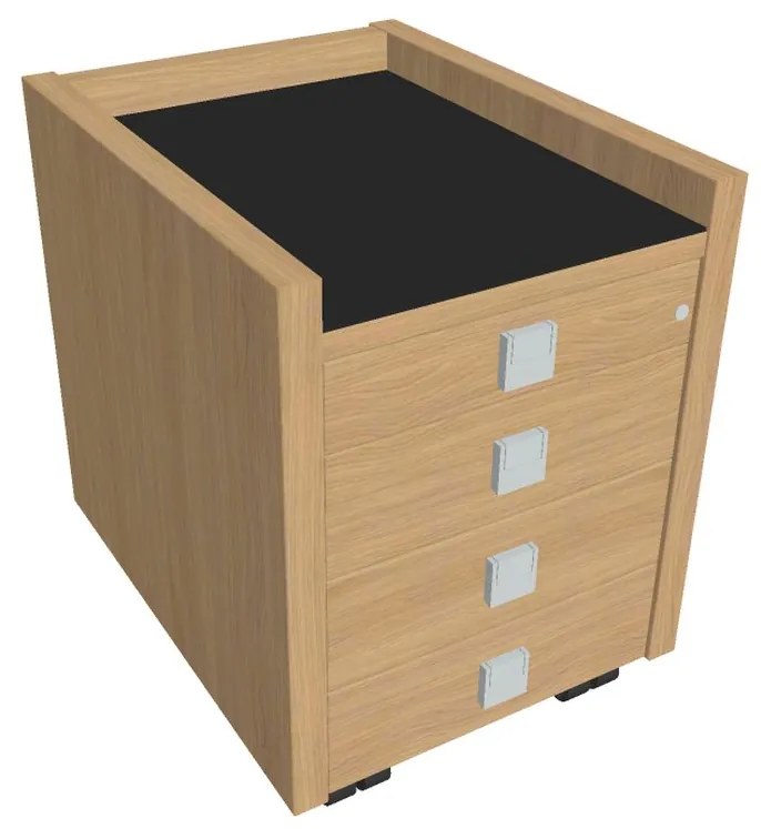 Verno mobil konténer 47 x 60 cm üveggel, 4 fiók, világos tölgy / fekete