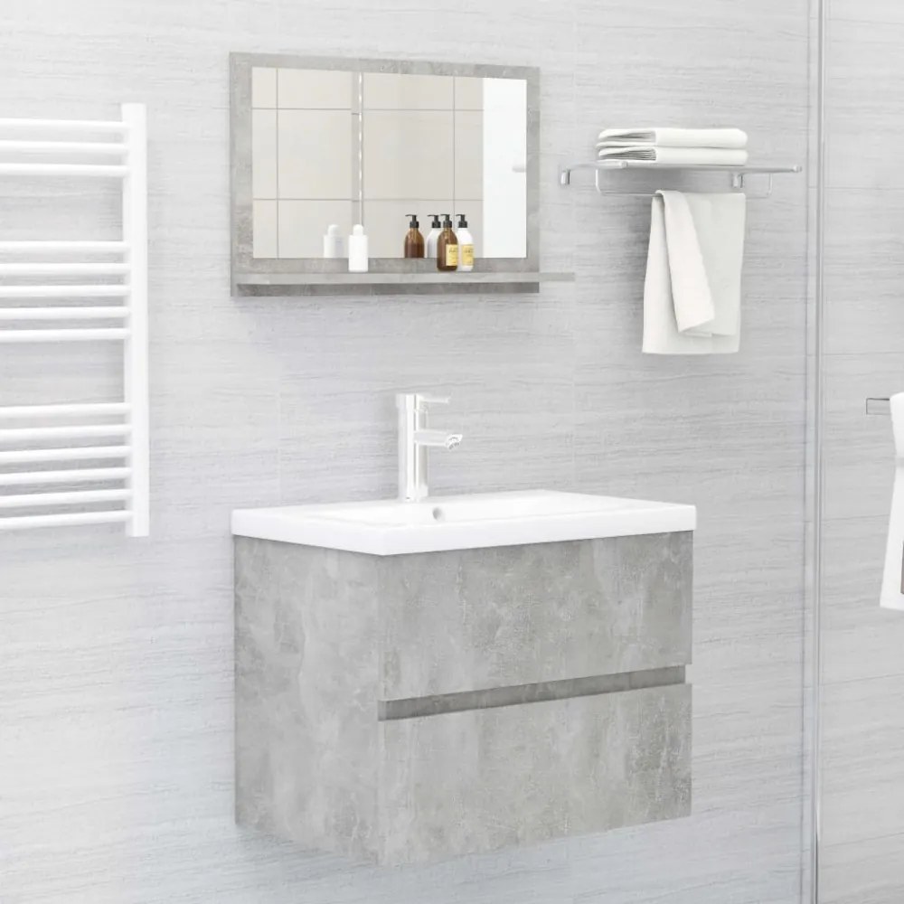 betonszürke forgácslap fürdőszobai tükör 60 x 10,5 x 37 cm