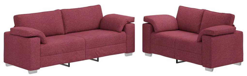 2 részes kanapészett párnákkal, borvörös szövet