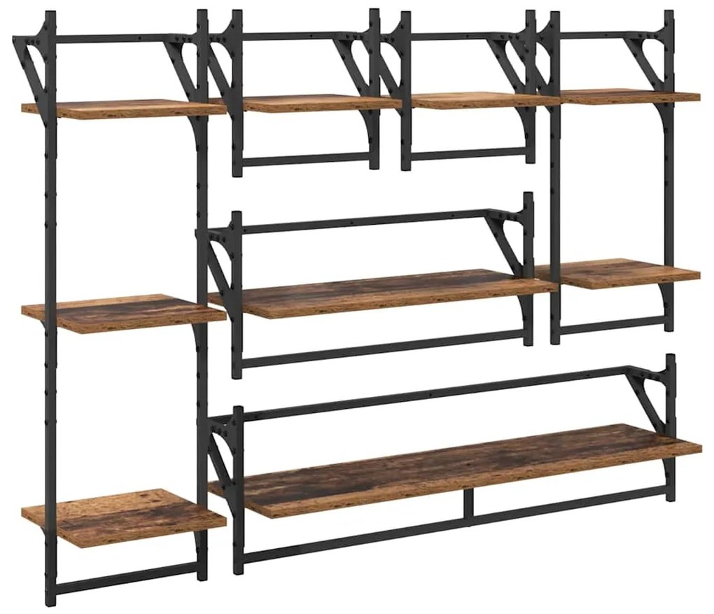 Fali polc készlet 6 pcs Öreg fa 100 x 25 x 30 cm Faanyag