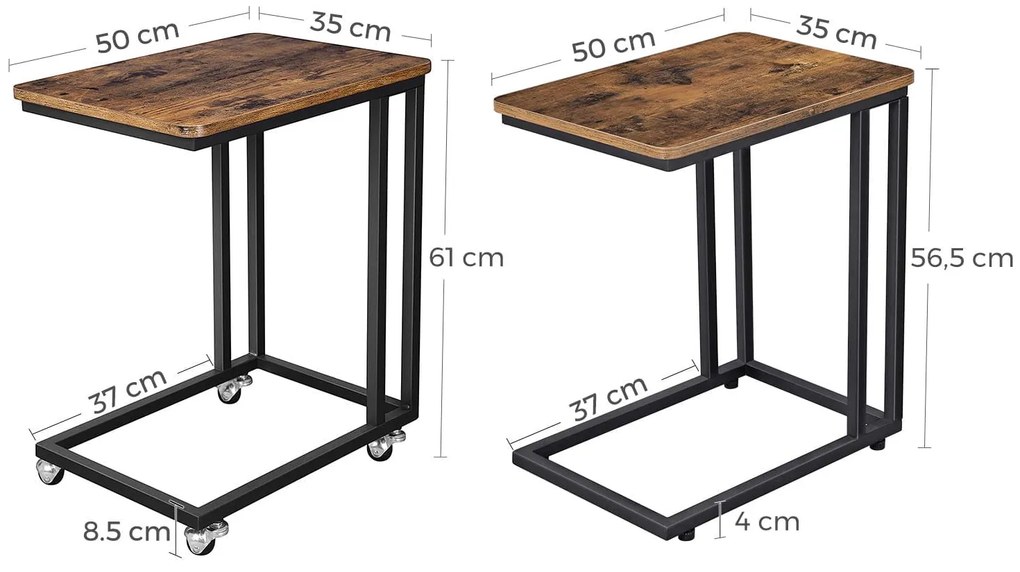 Gurulós dohányzóasztal TAYLOR 50x35 cm, rusztikus barna