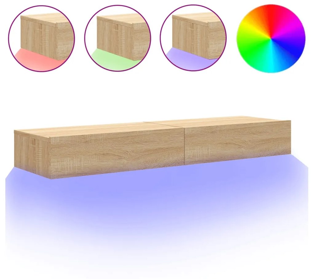 2 db sonoma tölgyszínű TV-szekrény LED-lámpákkal 60x35x15,5 cm