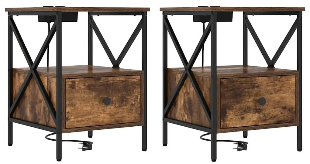 vidaXL Éjjeliszekrény 2 pcs Füstölt tölgy 41,5 x 40,5 x 55 cm Faanyag