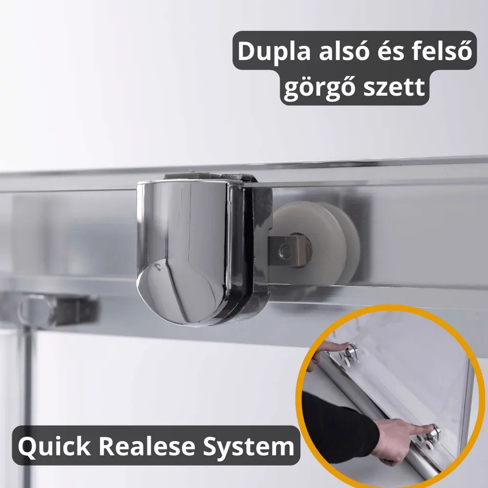Stuxi Nizza 120x70 falsíkra szerelhető 3 oldalú tolóajtós zuhanykabin 6 mm vízlepergető biztonsági üveggel, króm elemekkel, 200 cm magas