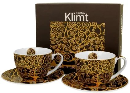 Porcelán csésze 270 ml 2 személyes díszdobozban Gustav Klimt Életfa barna
