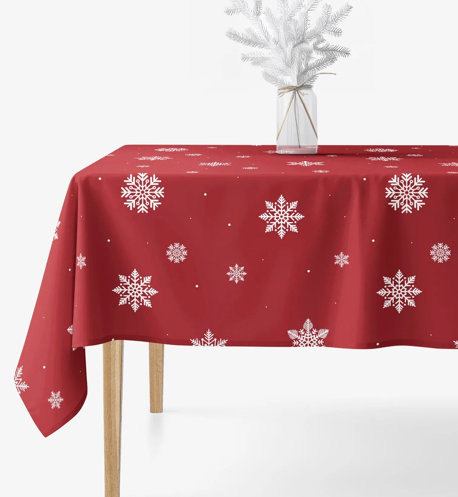 Goldea szögletes terítő 100% pamutvászon - hópelyhek piros alapon 100 x 140 cm
